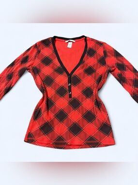Grunge Red Plaid Henley Top by Victoria’s Secret!